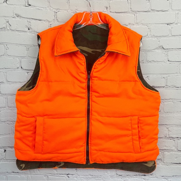 Vintage Reversible Camouflage Blaze Orange Hunting Vest Sz Large - Picture 10 of 10